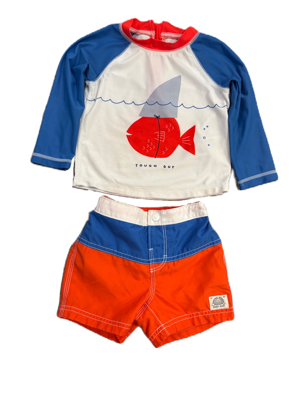 GAP Blue, White & Red Rash Guard and Swim Trunk Set - 18-24 months